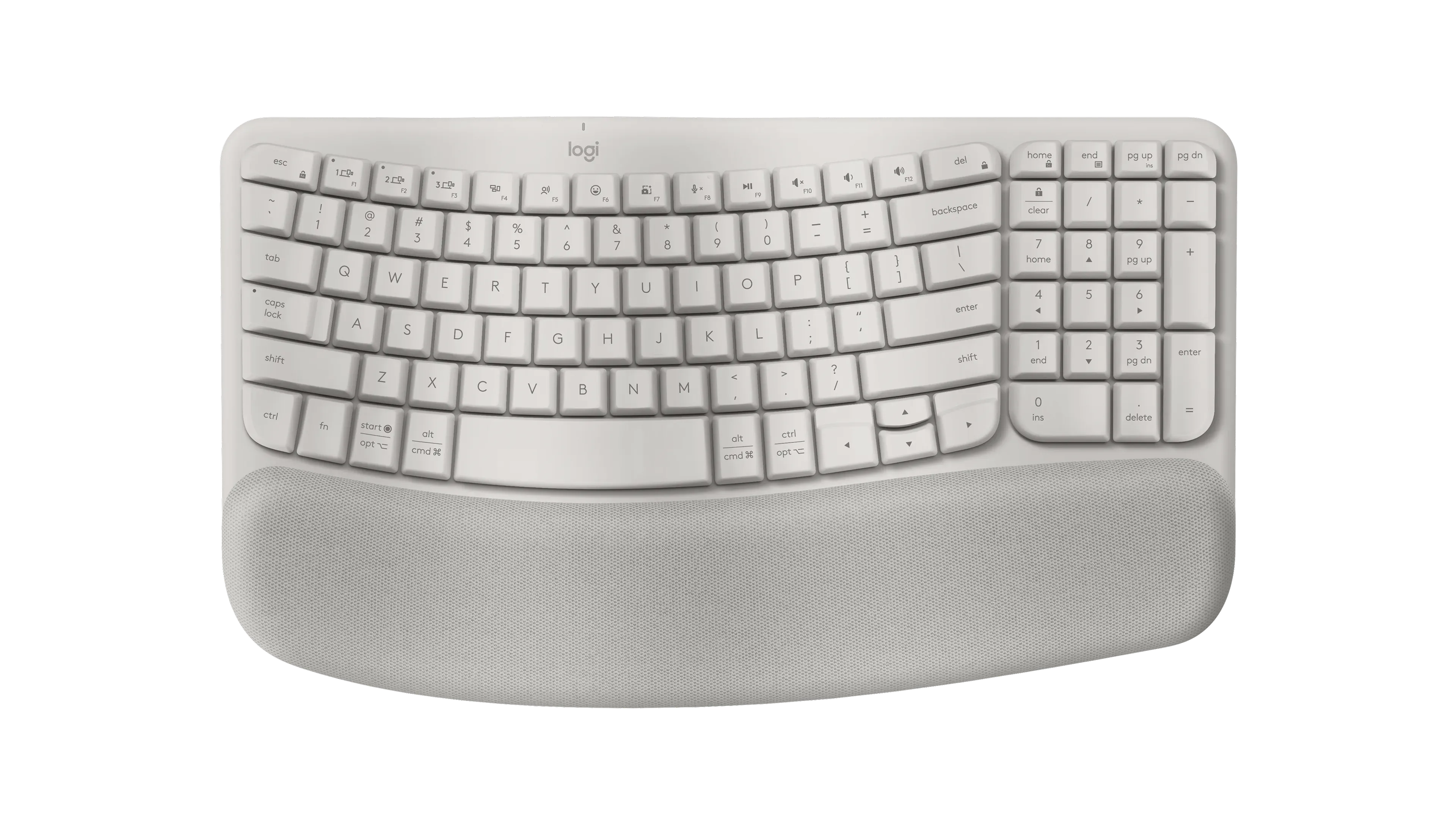 Logitech Wave Keys wave-shaped keyboard in Sand with cushioned palm rest