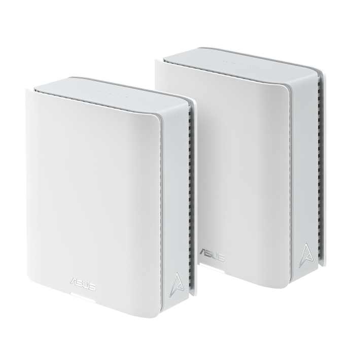 Two white ASUS ZenWiFi BT10 WiFi 7 mesh units