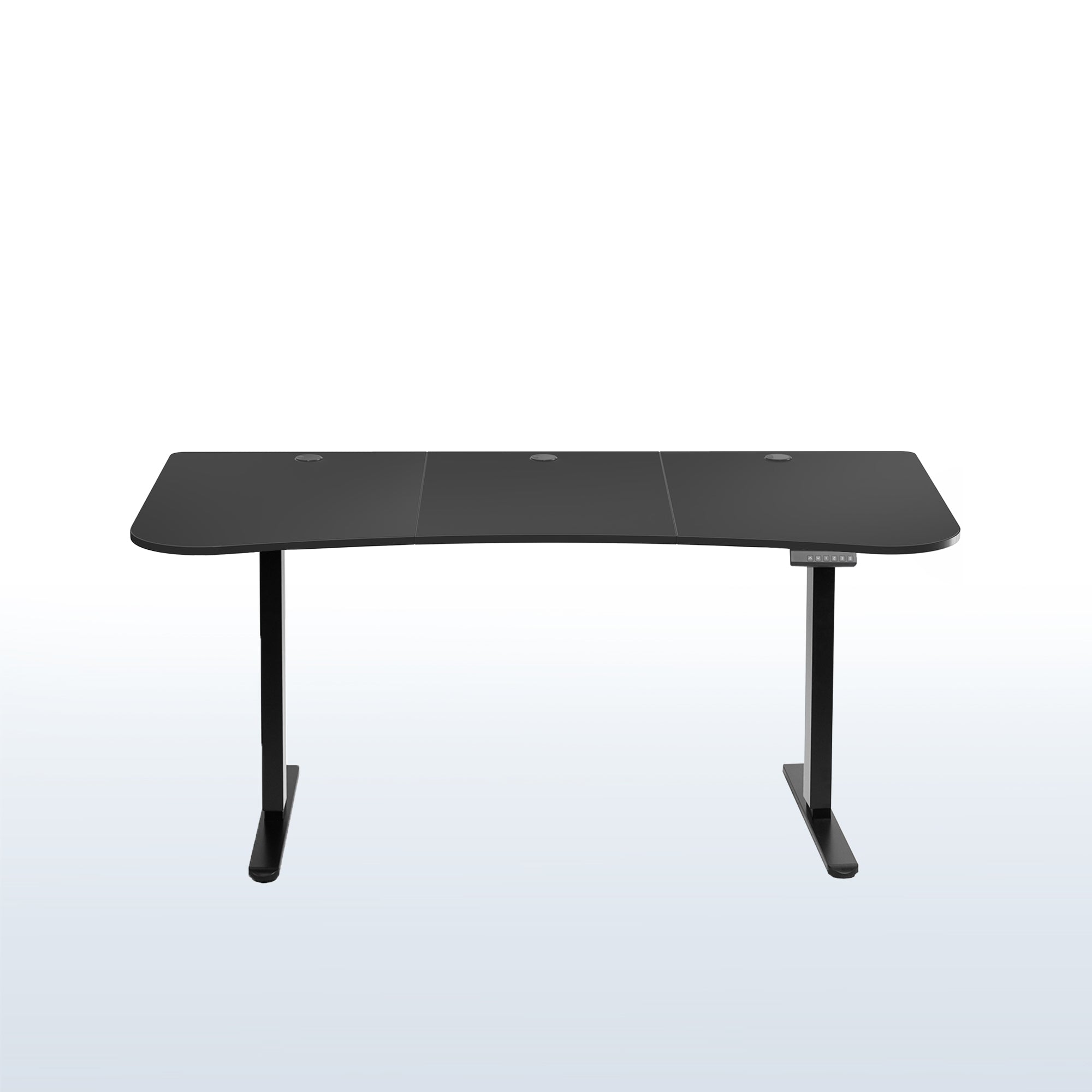 VIVO E2 Series electric standing desk in black, with a curved-front desktop and black legs