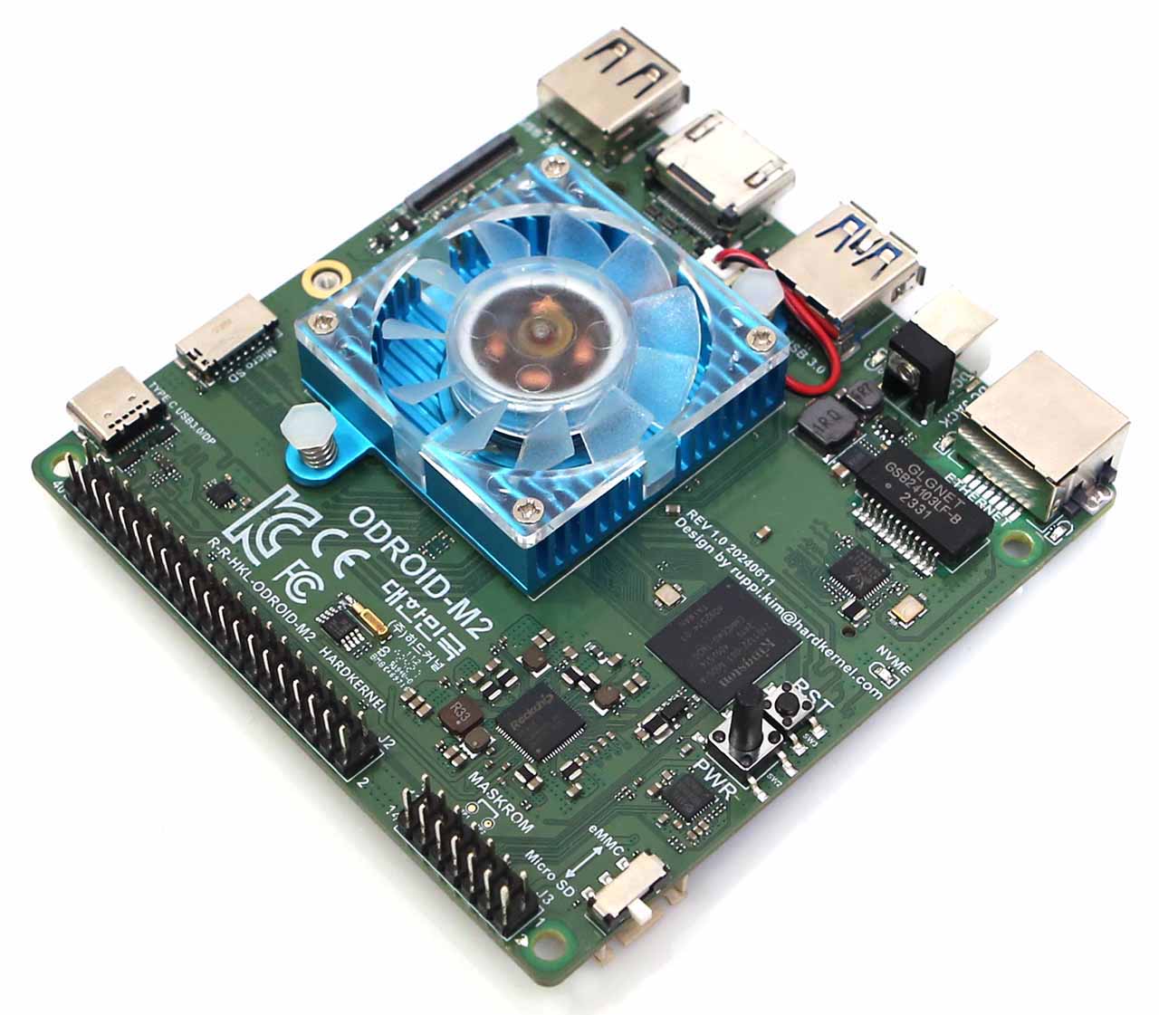 ODROID-M2 single-board computer with its heatsink fan